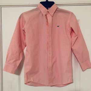 Vineyard Vines pink gingham whale shirt